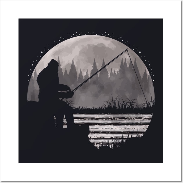 Bigfoot Fishing Wall Art by Tesszero